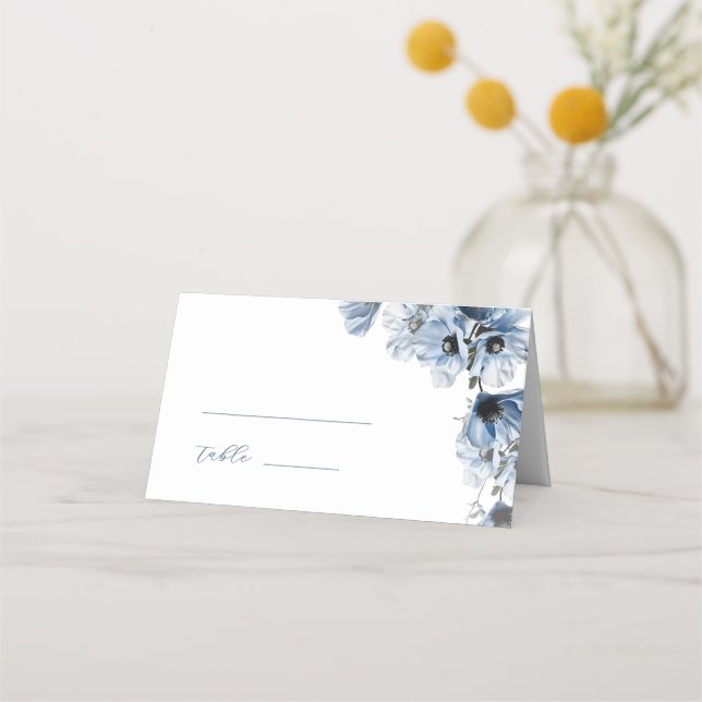Tarjeta De Asiento Boda de flores azules artísticas (Anverso)
