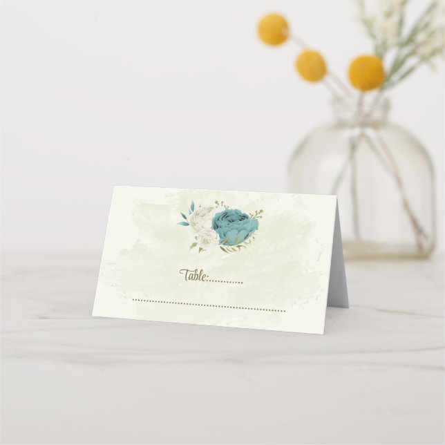 Tarjeta De Asiento boda de flores azules blancas (Anverso)