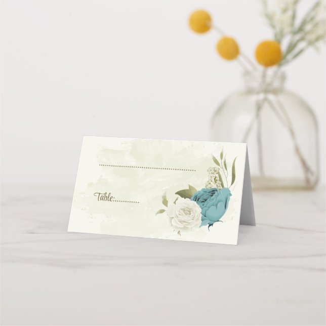 Tarjeta De Asiento boda de flores azules blancas (Anverso)