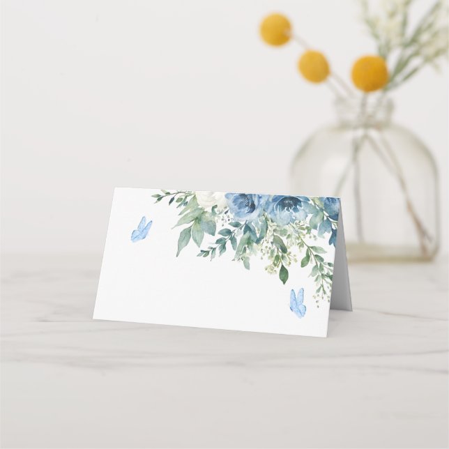 Tarjeta De Asiento Boda de flores azules polvorientas (Anverso)