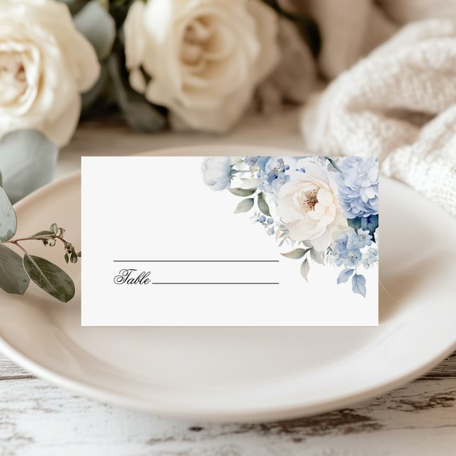 Tarjeta De Asiento Boda de flores azules y blancas (Subido por el creador)