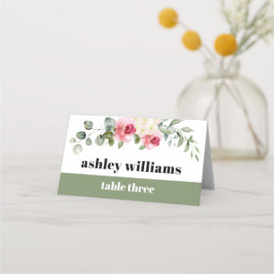Tarjeta De Asiento Boda de flores blancas rosadas Eucalyptus
