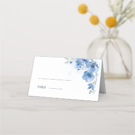Tarjeta De Asiento Boda de flores de acuarela de arte fino azul