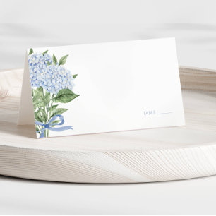 Tarjeta De Asiento Boda de flores de hortensias azules acuarela