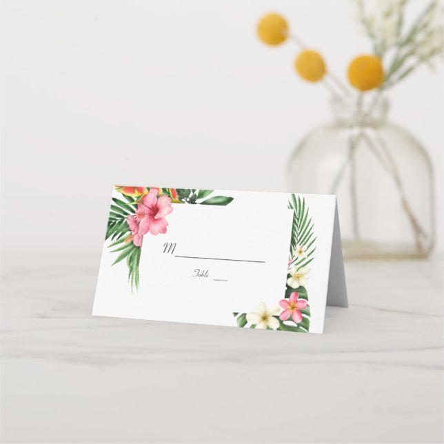 Tarjeta De Asiento Boda de flores de jardín tropical exuberante (Reverso)