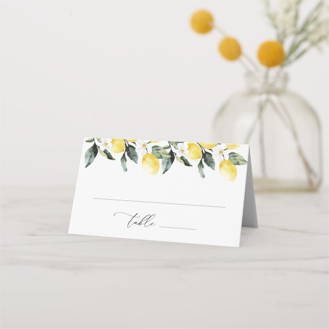 Tarjeta De Asiento Boda de flores de limón de vegetación moderna (Anverso)