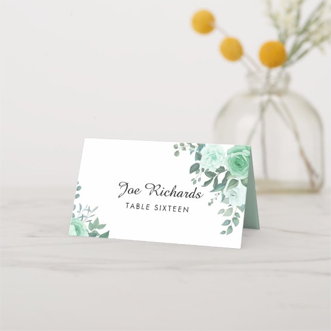 Tarjeta De Asiento Boda de flores de vegetación monogramada (Anverso)