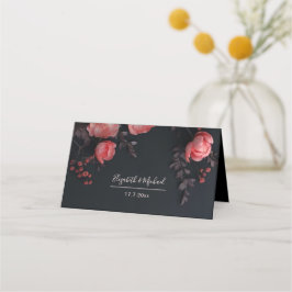 Tarjeta De Asiento Boda de flores esculpidas oscuras y sombrías