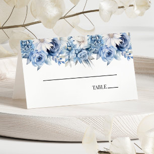 Tarjeta De Asiento Boda de Flores Florales Azul Dusty