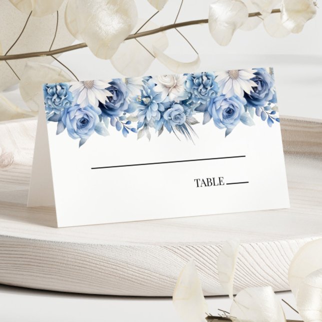 Tarjeta De Asiento Boda de Flores Florales Azul Dusty (Subido por el creador)
