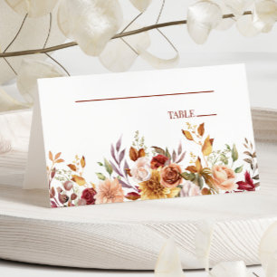 Tarjeta De Asiento Boda de Flores Florales en Naranja quemado de Borg
