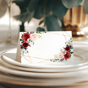 Tarjeta De Asiento Boda de Flores Rosa y Borgoña de Rubor