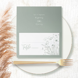 Tarjeta De Asiento Boda de flores silvestres boho verde salvia guión