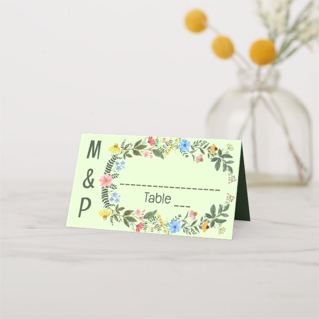Tarjeta De Asiento Boda de flores silvestres coloridas (Anverso)