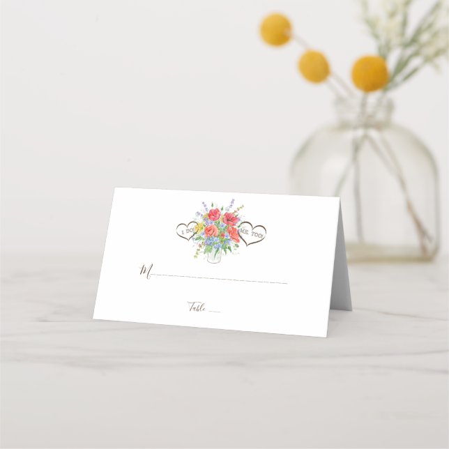 Tarjeta De Asiento Boda de Flores Silvestres de acuarela rústica (Anverso)