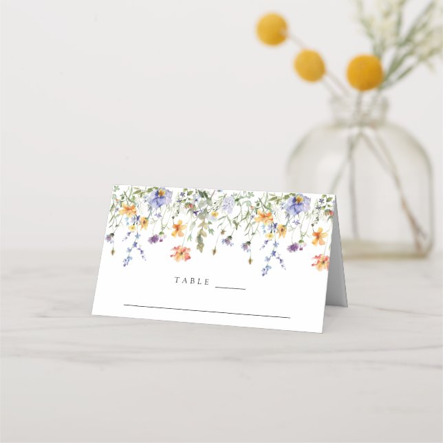 Tarjeta De Asiento Boda de flores silvestres en acuarela (Anverso)