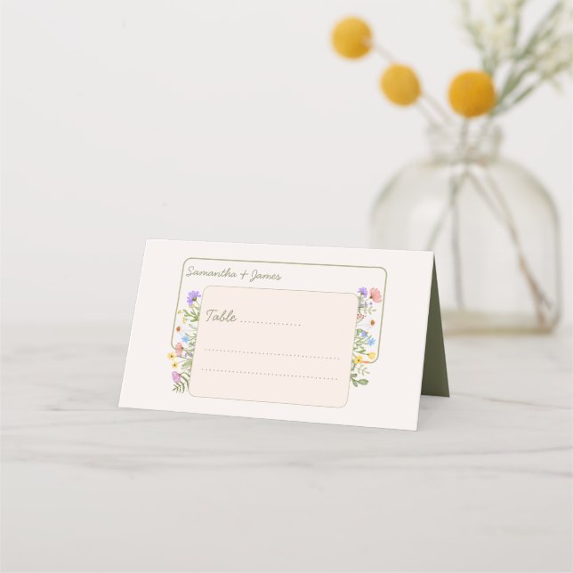 Tarjeta De Asiento Boda de flores silvestres rusticas modernas (Anverso)