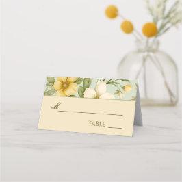 Tarjeta De Asiento Boda de flores verde y beige suave