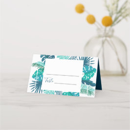 Tarjeta De Asiento Boda de Foliage Blue Botanical Beach Palm Foliage