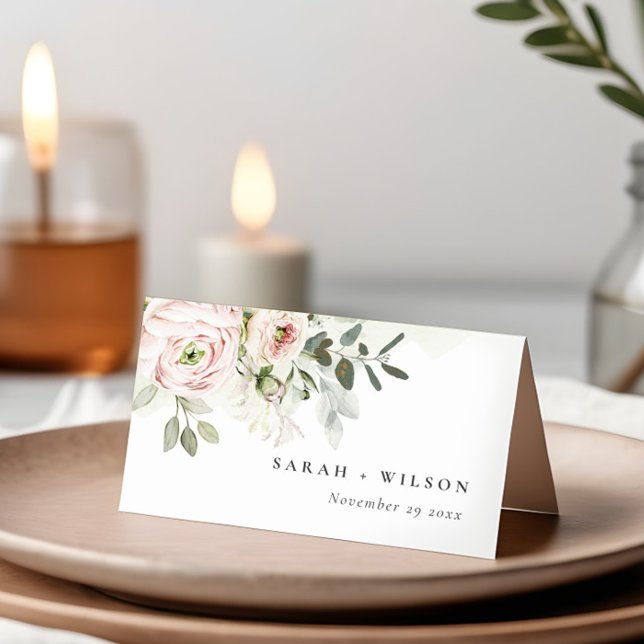 Tarjeta De Asiento Boda de follaje Eucalyptus Pink Peonies Rubor Blan (Subido por el creador)