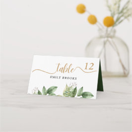 Tarjeta De Asiento Boda de follaje Rústico Botánico Verde y Oro