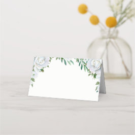 Tarjeta De Asiento Boda de follaje verde de rosas blancas