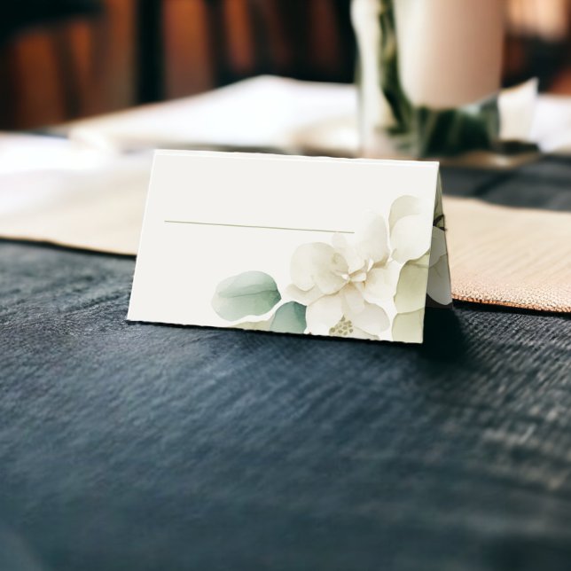 Tarjeta De Asiento Boda de follaje verde silenciado (Muted Green Foliage Wedding Place Card from Ricaso. Hand write or print your guests names)