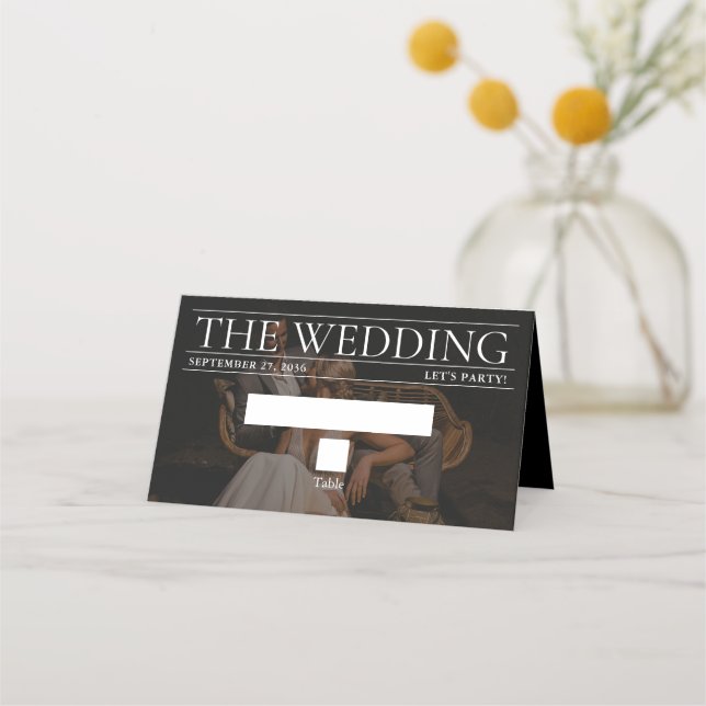 Tarjeta De Asiento Boda de fotos de periódico editorial de revista (Anverso)