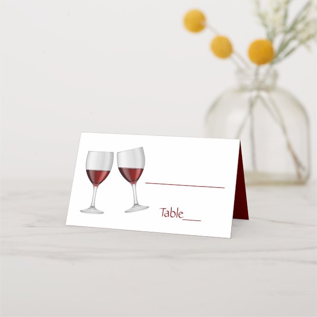 Tarjeta De Asiento Boda de Gafas de Vino de Borgoña Rojo (Anverso)