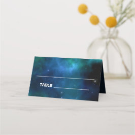 Tarjeta De Asiento Boda de galaxia azul y verde oscuro