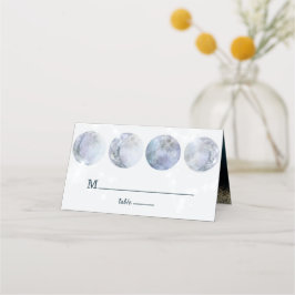 Tarjeta De Asiento Boda de Galaxy Moon Blue Gold Stars