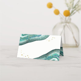 Tarjeta De Asiento Boda de Geode Verde azulado y oro de color de agua
