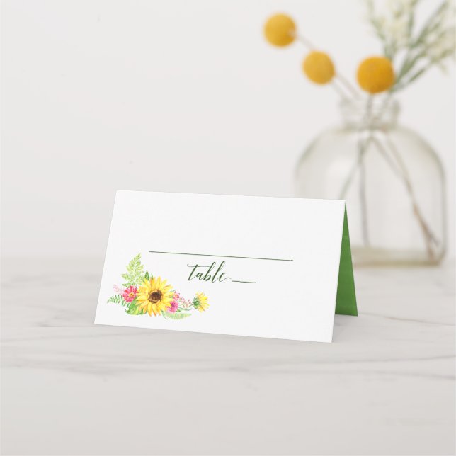 Tarjeta De Asiento Boda de girasol de verano (Anverso)