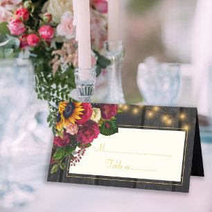 Tarjeta De Asiento Boda de girasol ruso y rosas