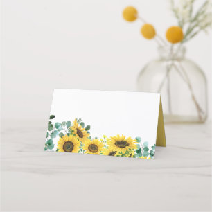 Tarjeta De Asiento Boda de girasoles acuarelas y eucalipto