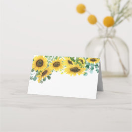 Tarjeta De Asiento Boda de girasoles acuarelas y eucalipto