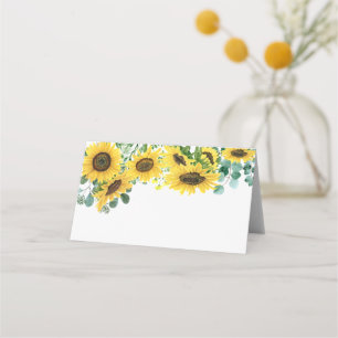 Tarjeta De Asiento Boda de girasoles acuarelas y eucalipto
