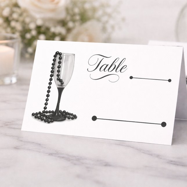 Tarjeta De Asiento Boda de Glass Black & White Pearl Champagne (Subido por el creador)