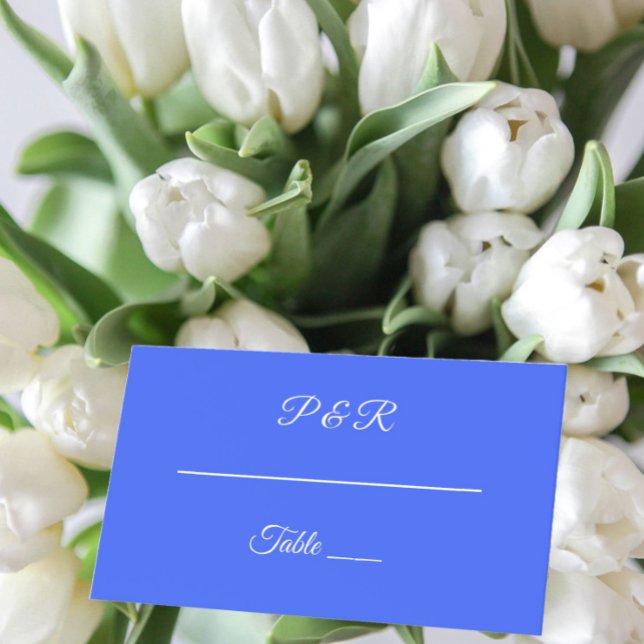 Tarjeta De Asiento Boda de guión simple azul real con estilo (In Situ Wedding)