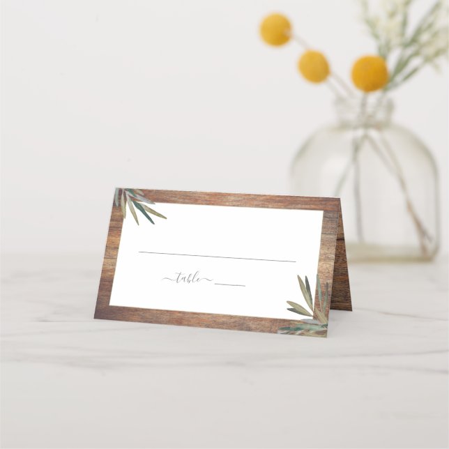 Tarjeta De Asiento Boda de hierbas aromáticas botánicas de madera rús (Anverso)