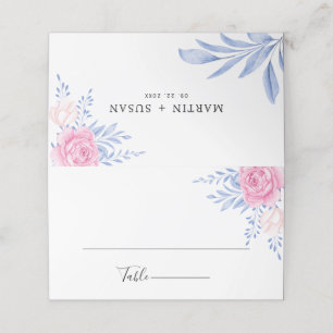 Tarjeta De Asiento Boda de hojas azules agitadas de la flor rosa rosa