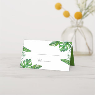 Tarjeta De Asiento Boda de hojas de Monstera acuarela verde tropical