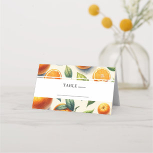 Tarjeta De Asiento Boda de hojas de naranja cítrica acuarela 