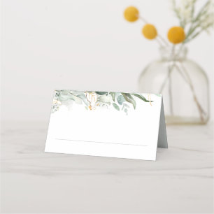 Tarjeta De Asiento Boda de hojas de oro y vegetación eucalipto