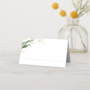 Tarjeta De Asiento Boda de hojas de oro y vegetación eucalipto