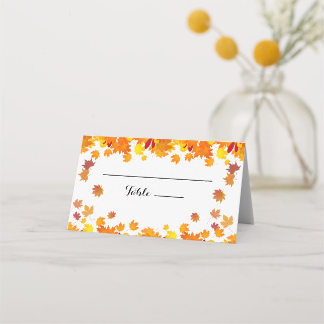 Tarjeta De Asiento Boda de hojas de otoño rústicas (Anverso)