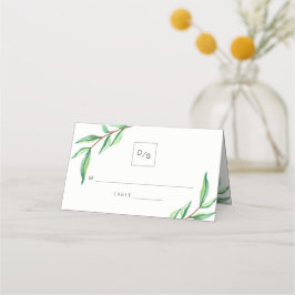 Tarjeta De Asiento Boda de hojas verdes minimalistas
