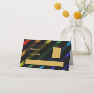 Tarjeta De Asiento Boda de hombres gays elegante arcoíris