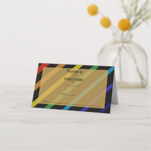 Tarjeta De Asiento Boda de hombres gays elegante arcoíris
