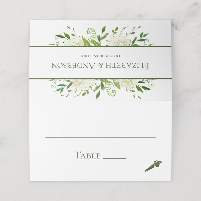 Tarjeta De Asiento Boda de Hortensias Blancas (Exterior desplegado)